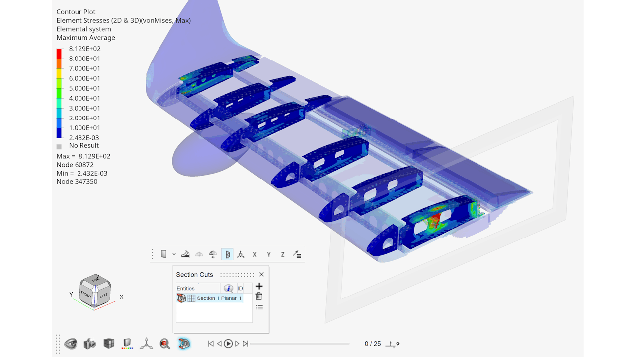Siemens Simcenter Hyperview 机翼应力云图